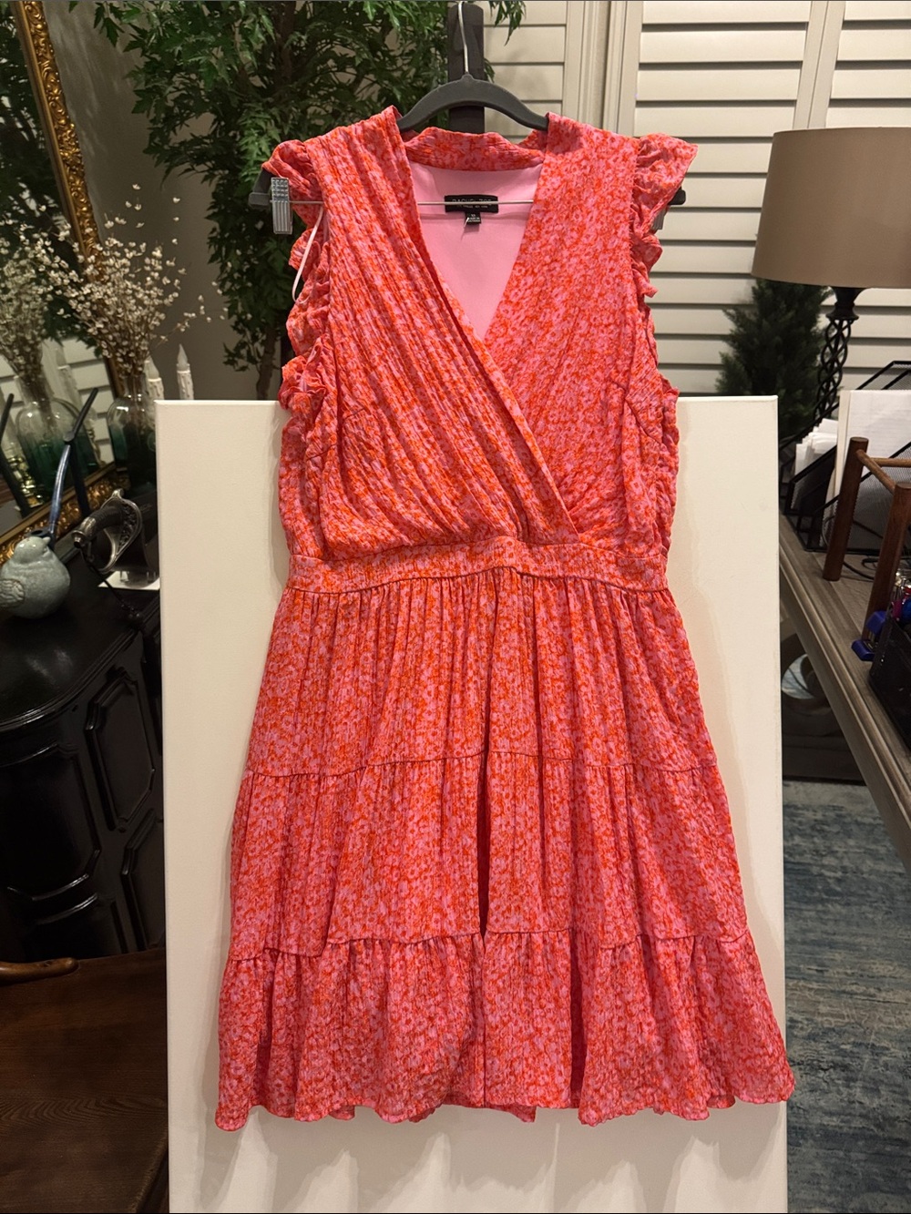 Rachel Zoe Coral-Pink Floral Midi Wrap Dress